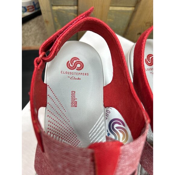 Clarks Cloudsteppers Womens Sandals 9.5W Red Elastic Straps - Picture 4 of 9